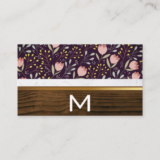 Bloemen en Bladeren Decoratief | Hout en Marmer Visitekaartje (Voorkant)