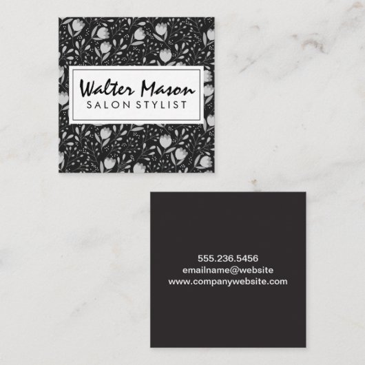 Bloemen en bladeren Decoratief Patroon Vierkante Visitekaartje (Voorkant / Achterkant)