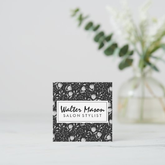 Bloemen en bladeren Decoratief Patroon Vierkante Visitekaartje (Staand voorkant)