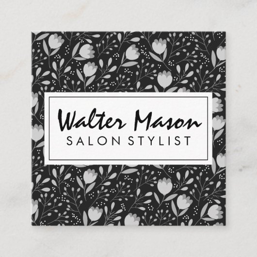 Bloemen en bladeren Decoratief Patroon Vierkante Visitekaartje (Voorkant)