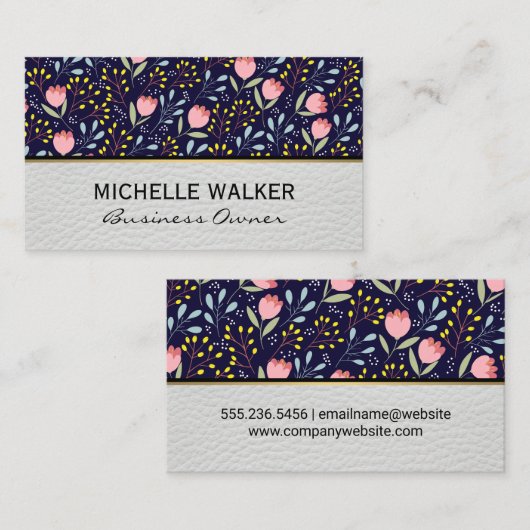 Bloemen en Bladeren Decoratief Patroon Visitekaartje (Voorkant / Achterkant)