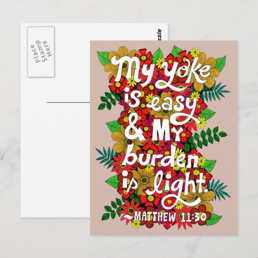 Bloemen en bladeren Doodle Typografie Bijbelvers Briefkaart (Voorkant / Achterkant)