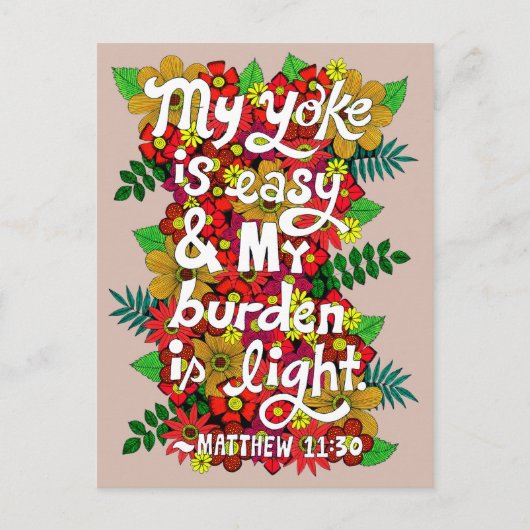 Bloemen en bladeren Doodle Typografie Bijbelvers Briefkaart (Voorkant)