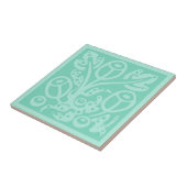 Bloemen en bladeren in zacht muntblauw tegeltje (Zijkant)