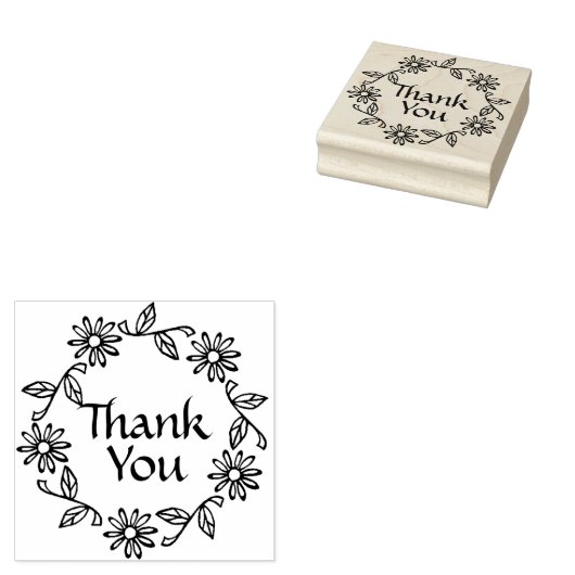 Bloemen en bladeren krans dank u rubberstempel (Gestempeld)