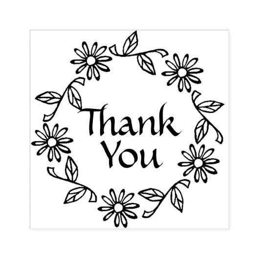 Bloemen en bladeren krans dank u rubberstempel (Afrduk)