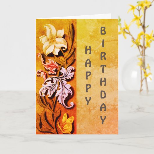 Bloemen en bladeren Kunst Birthday Kaart (Gele Bloem)