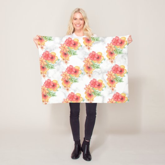 Bloemen en bladeren op marmer fleece deken (In situ)