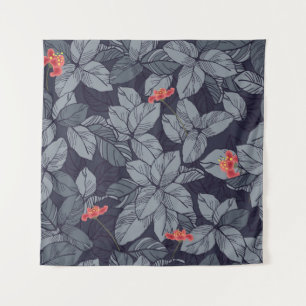 Bloemen en bladeren patronpatroon, tropisch, abstr wandkleed