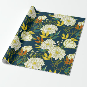 Bloemen en bladpatroon cadeaupapier
