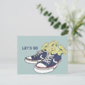 Bloemen en Blauwe Sneakers, laten we gaan Briefkaart (Staand voorkant)