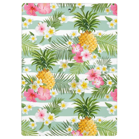 Bloemen en Blauwgroen strepen voor ananas | Jouw n Klembord (Achterkant)