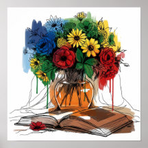 Bloemen en boek Stilleven