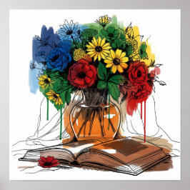 Bloemen en boek Stilleven Poster