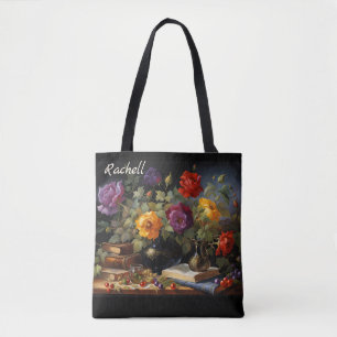 Bloemen en boeken Naam toevoegen Verjaardagscadeau Tote Bag