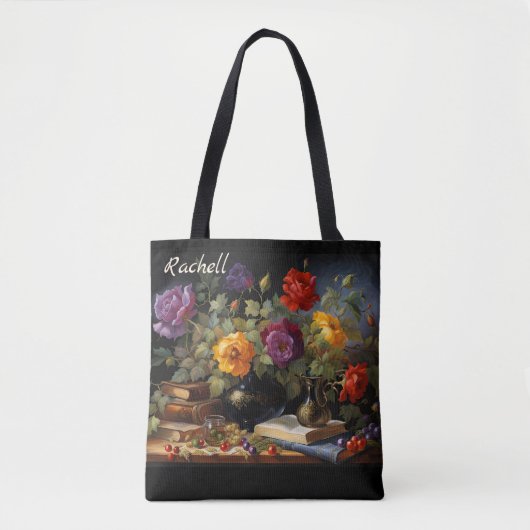 Bloemen en boeken Naam toevoegen Verjaardagscadeau Tote Bag (Voorkant)