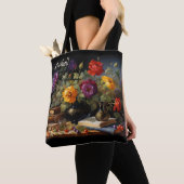 Bloemen en boeken Naam toevoegen Verjaardagscadeau Tote Bag (Dichtbij)