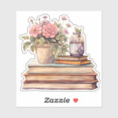 Bloemen en boeken Pastel Waterverf Sticker (Vel)