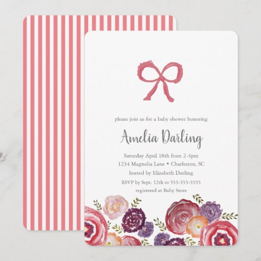 Bloemen en bogen Baby shower uitnodiging (Voorkant / Achterkant)