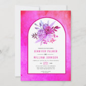 Bloemen en boogmagenta roze bruiloft kaart (Voorkant)