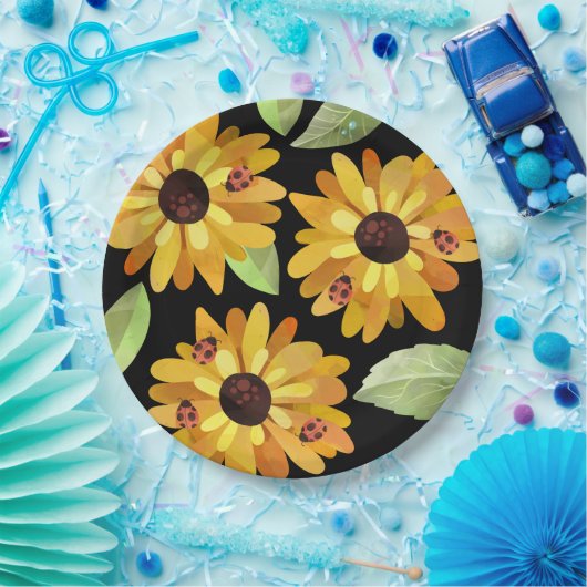 Bloemen en Borden van Ladybugs-papier Papieren Bordje (Feest)