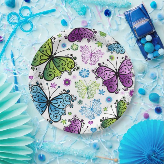 Bloemen en Borden voor botervliegen Papieren Bordje (Feest)