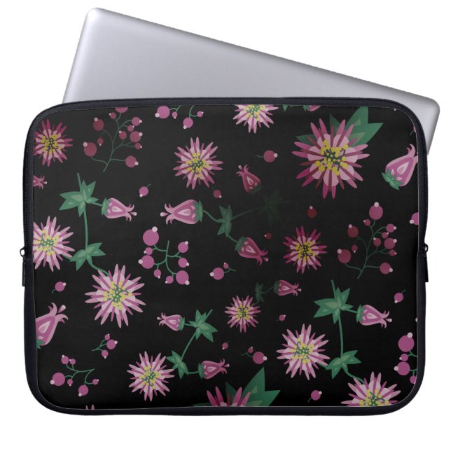 Bloemen en bosbessen laptop sleeve (Voorkant)