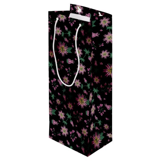 Bloemen en bosbessen wijn cadeautas (Achterkant Gekanteld)