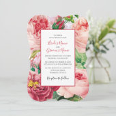 bloemen en botanische roze rozen bruiloft vi kaart (Staand voorkant)