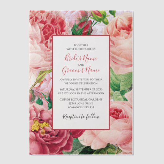  bloemen en botanische roze rozen bruiloft vi vellum uitnodigingen (Voorkant)