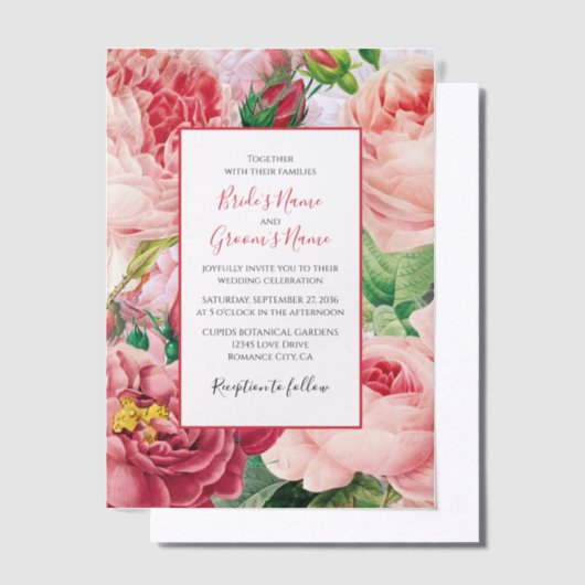  bloemen en botanische roze rozen bruiloft vi vellum uitnodigingen (Offset)