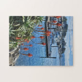 Bloemen en boten aan de kust legpuzzel (Horizontaal)