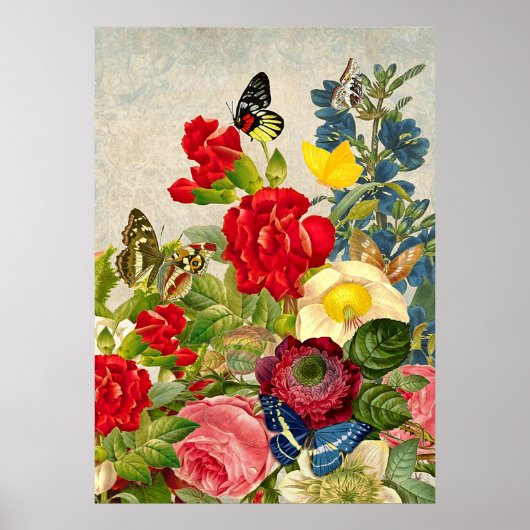  bloemen en botervliegen Waarde Poster (Voorkant)