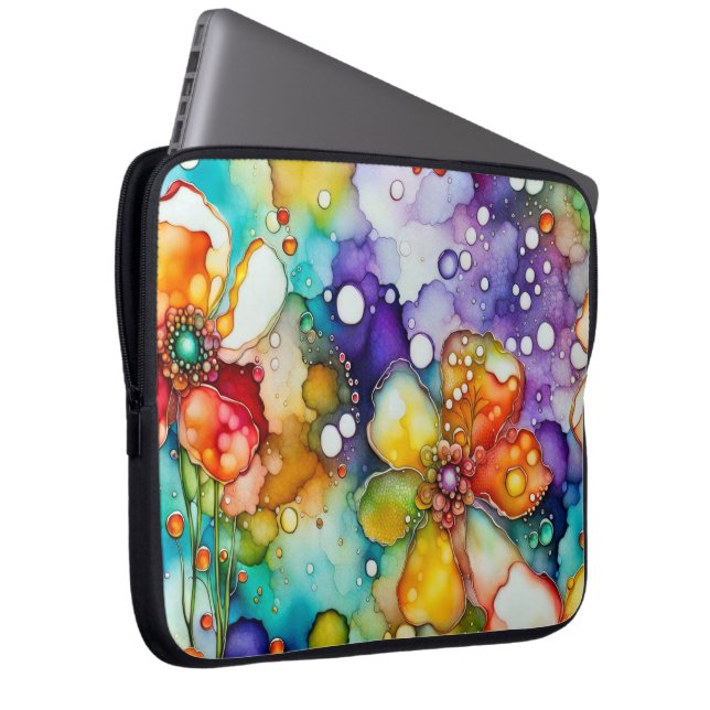 Bloemen en Bubbels Abstract Laptop Sleeve (Voorkant Rechts)