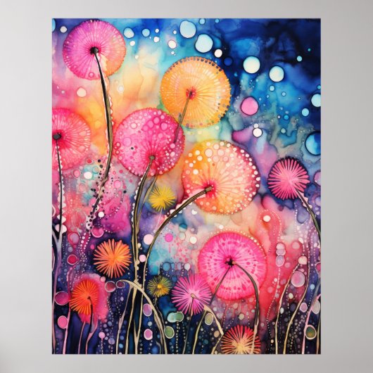 Bloemen en bubbels poster (Voorkant)