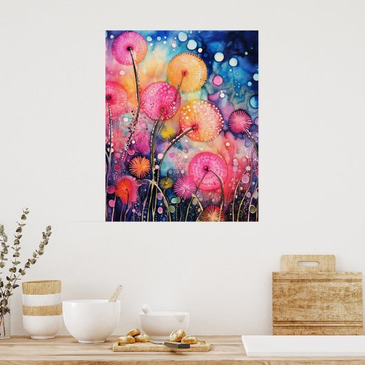 Bloemen en bubbels poster (Keuken)
