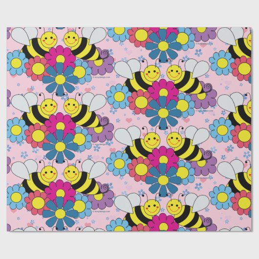 Bloemen en Bumble Bees Cadeaupapier (Vlak)