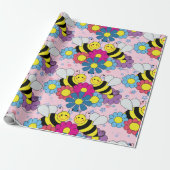 Bloemen en Bumble Bees Cadeaupapier (Uitgerold)