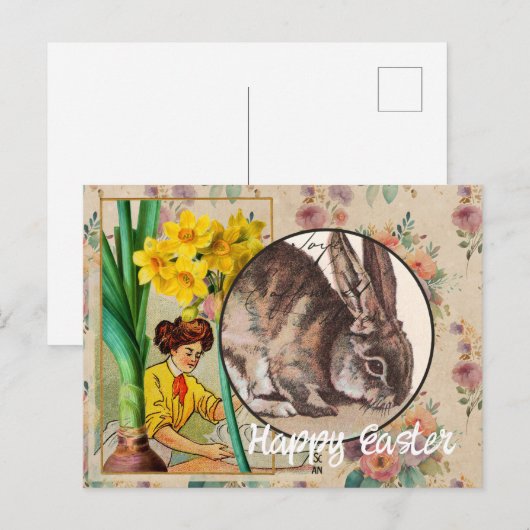  bloemen en Bunny Collage Pasen Briefkaart (Voorkant / Achterkant)