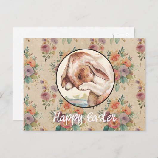  bloemen en Bunny Easter Briefkaart (Voorkant / Achterkant)