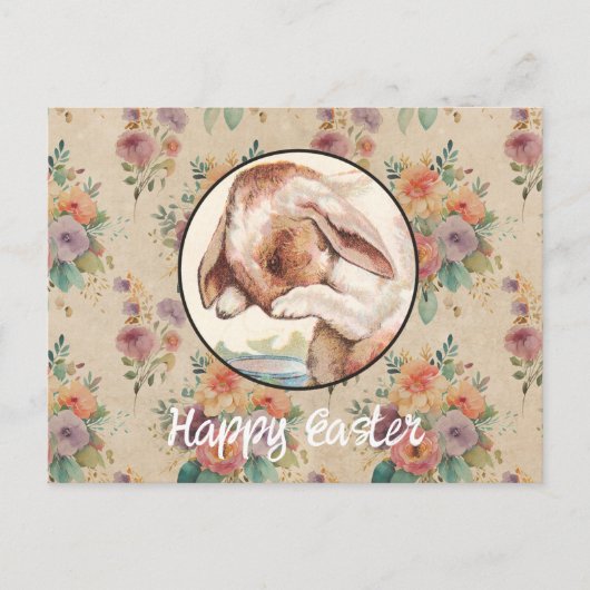 bloemen en Bunny Easter Briefkaart (Voorkant)