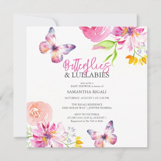 Bloemen en Butterfly Baby Shower Uitnodigingen (Voorkant)