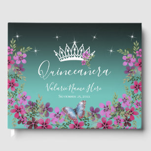 Bloemen en Butterfly Princess Quinceanera Blue Gastenboek