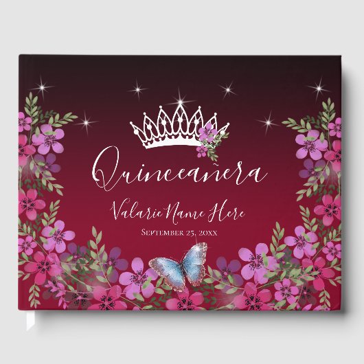 Bloemen en Butterfly Princess Quinceanera Gastenboek (Voorkant)