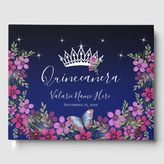 Bloemen en Butterfly Princess Quinceanera Guest Gastenboek (Voorkant)