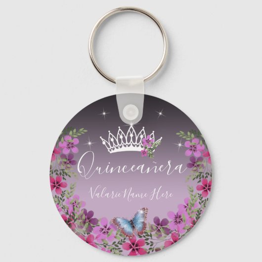 Bloemen en Butterfly Princess Quinceanera Keychai Sleutelhanger (Voorkant)