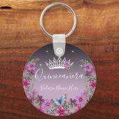 Bloemen en Butterfly Princess Quinceanera Keychai Sleutelhanger (Voorkant)
