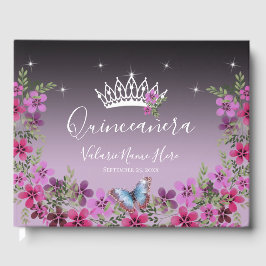 Bloemen en Butterfly Princess Quinceanera Paars Gastenboek