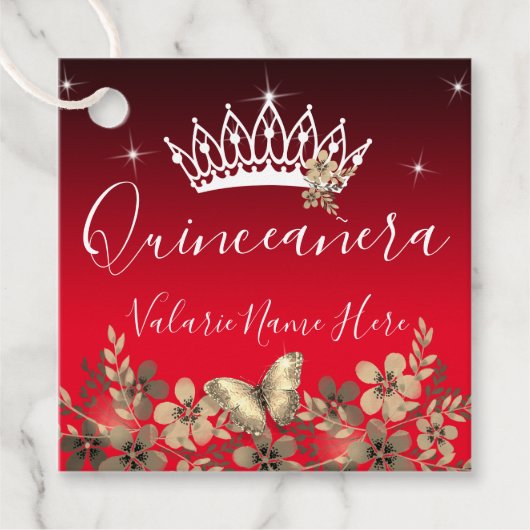 Bloemen en Butterfly Princess Quinceanera Red Bedankjes Labels (Voorkant)