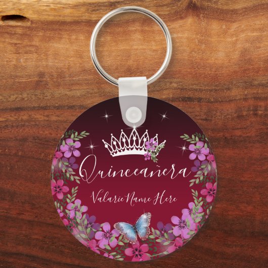 Bloemen en Butterfly Princess Quinceanera Sleutelhanger (Voorkant)